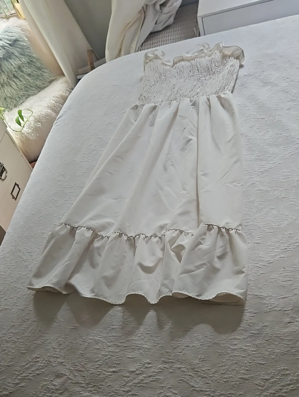 Timing Cream Strapless Smocked Ruffle Slip - Picture 2 of 6